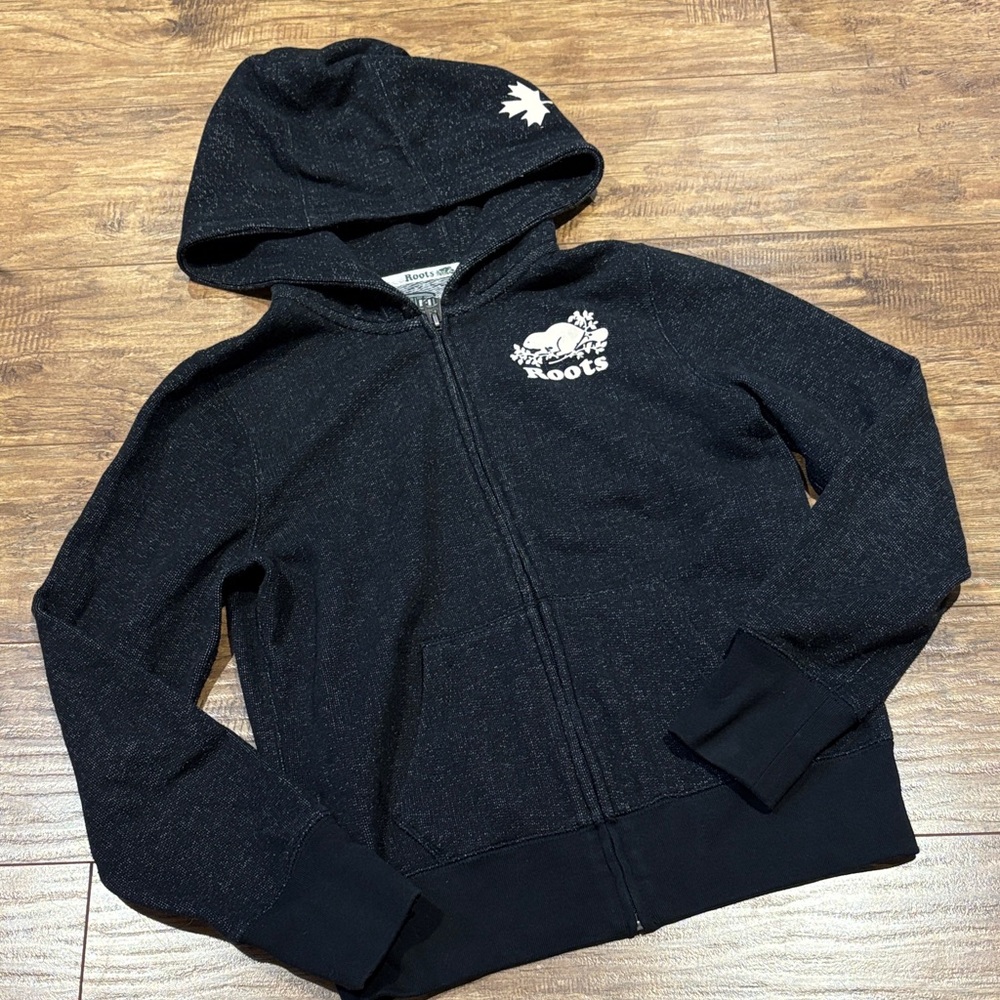 Roots Kids full zip heathered black Hoodie